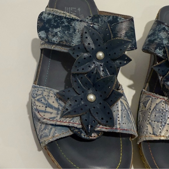 L'Artiste Karina Spring Step Slide Sandal Womens 37US 6.5-7 Blue Leather Slip-On - Picture 3 of 8